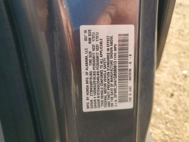 Aukcja sprzedaży 2016 Honda Odyssey, vin: 5FNRL5H41GB080813, numer aukcji: 51111866