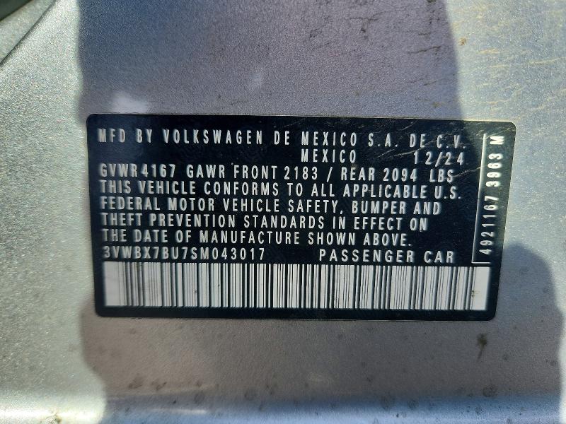 2025 Volkswagen Jetta მანქანა იყიდება აუქციონზე, vin: 3VWBX7BU7SM043017, აუქციონის ნომერი: 49998836