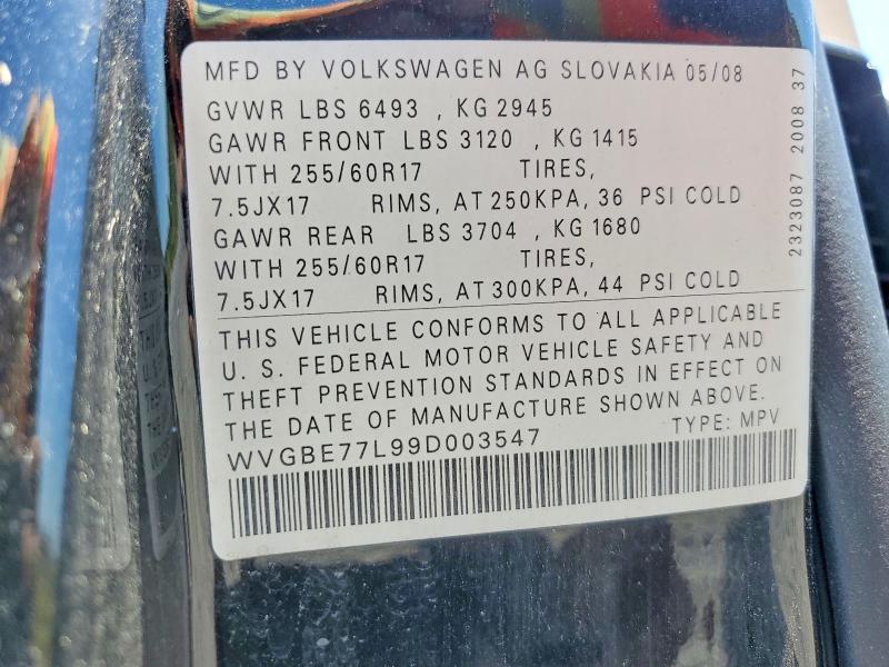 Aukcja sprzedaży 2009 Volkswagen Touareg 2, vin: WVGBE77L99D003547, numer aukcji: 50070476