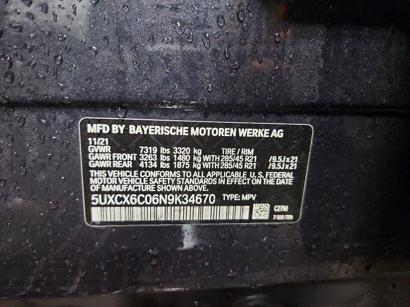 Auction sale of the 2022 Bmw X7, vin: 5UXCX6C06N9K34670, lot number: 50791206