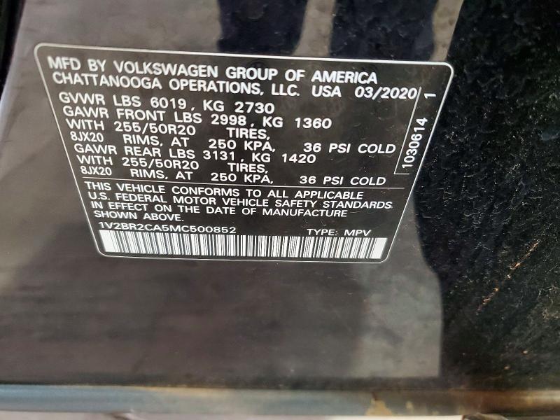 Продажа на аукционе авто 2021 Volkswagen Atlas, vin: 1V2BR2CA5MC500852, номер лота: 50756396