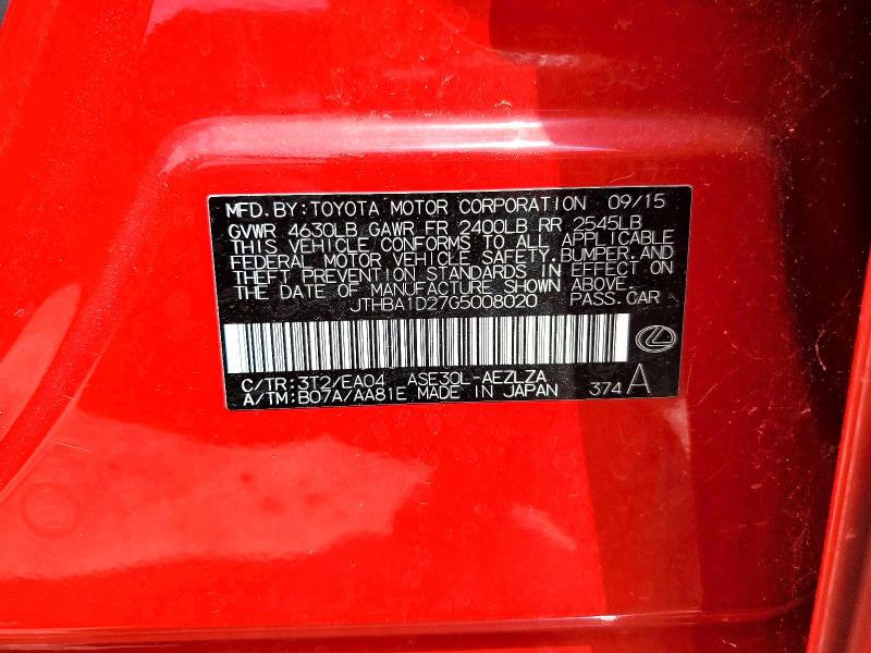 49957926 :رقم المزاد ، JTHBA1D27G5008020 vin ، 2016 Lexus Is 200t مزاد بيع