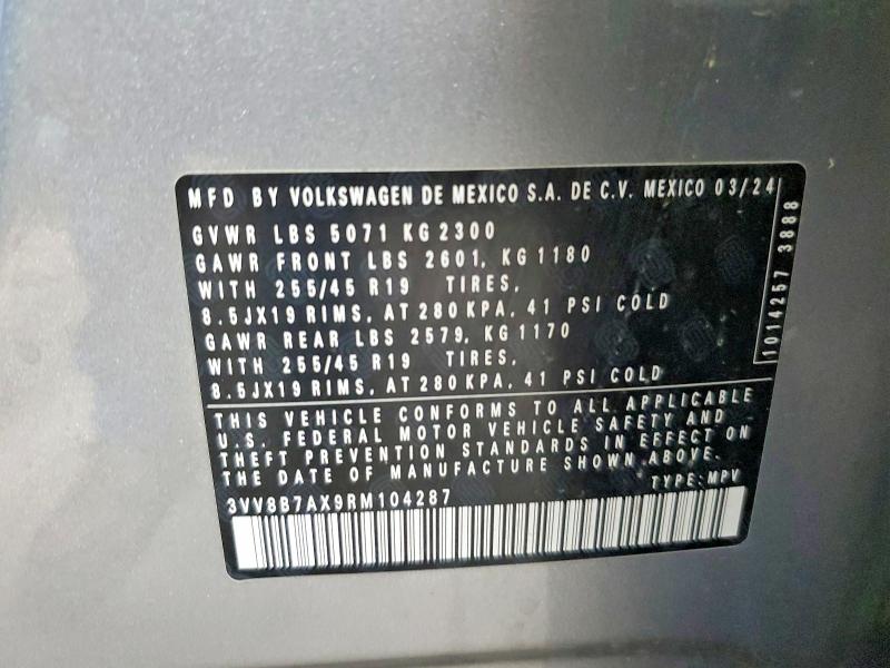 50907786 :رقم المزاد ، 3VV8B7AX9RM104287 vin ، 2024 Volkswagen Tiguan مزاد بيع