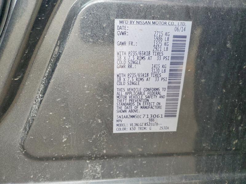 2014 Nissan Pathfinder მანქანა იყიდება აუქციონზე, vin: 5N1AR2MM5EC713061, აუქციონის ნომერი: 49341626