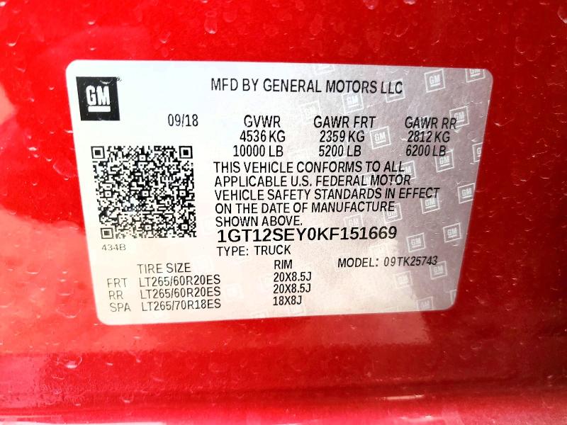 Aukcja sprzedaży 2019 Gmc Sierra, vin: 1GT12SEY0KF151669, numer aukcji: 50163266