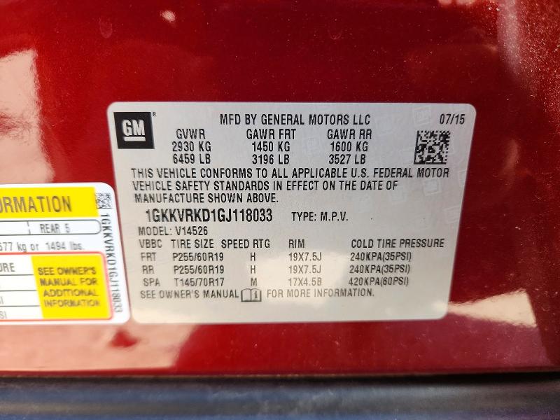 50594786 :رقم المزاد ، 1GKKVRKD1GJ118033 vin ، 2016 Gmc Acadia مزاد بيع