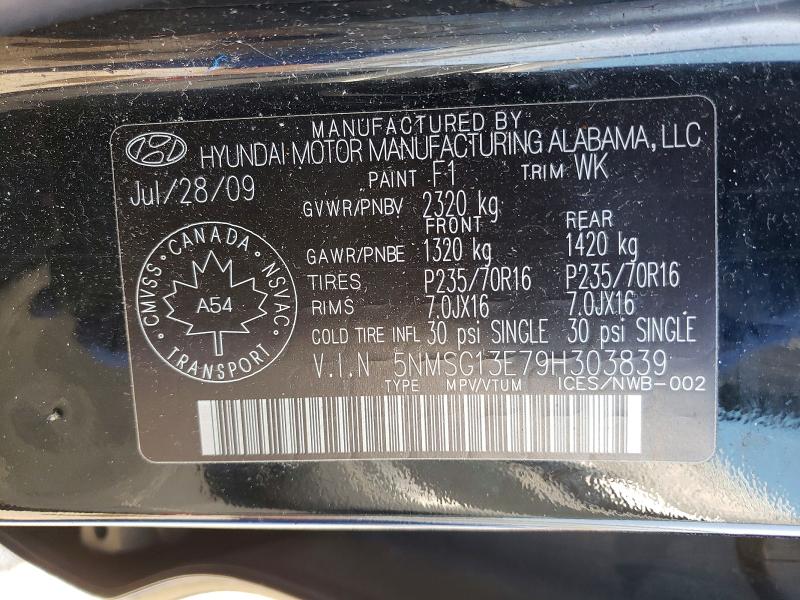 48475816 :رقم المزاد ، 5NMSG13E79H303839 vin ، 2009 Hyundai Santa Fe مزاد بيع