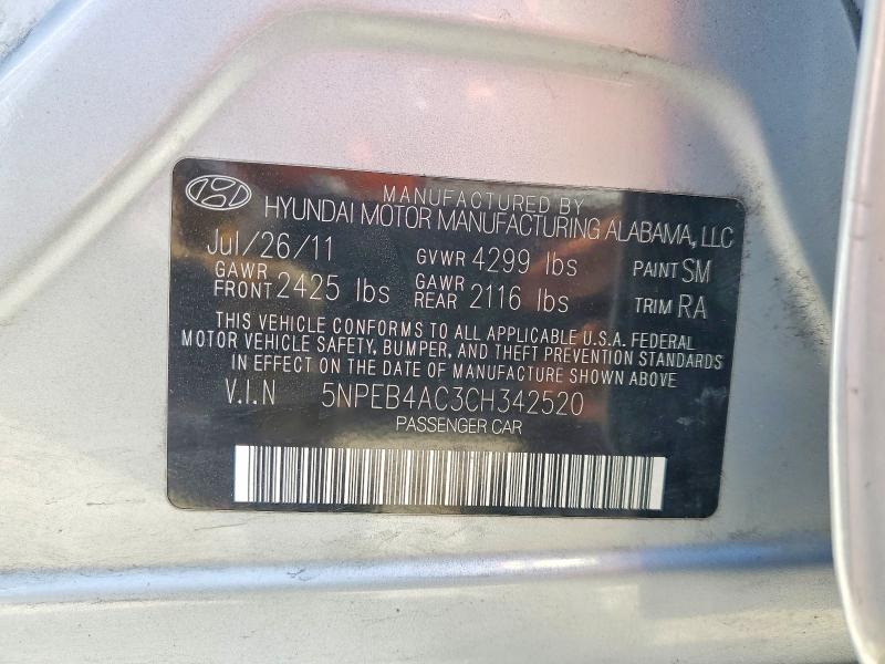 48709826 :رقم المزاد ، 5NPEB4AC3CH342520 vin ، 2012 Hyundai Sonata مزاد بيع