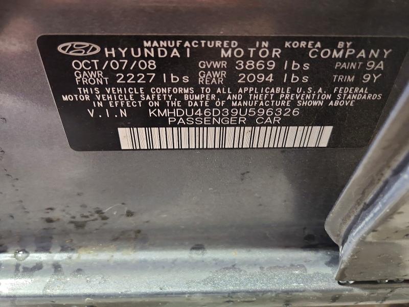 48774506 :رقم المزاد ، KMHDU46D39U596326 vin ، 2009 Hyundai Elantra مزاد بيع