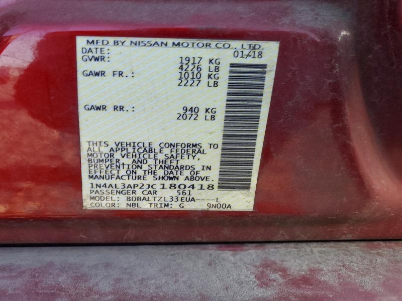 Продаж на аукціоні авто 2018 Nissan Altima, vin: 1N4AL3AP2JC180418, номер лоту: 49943736