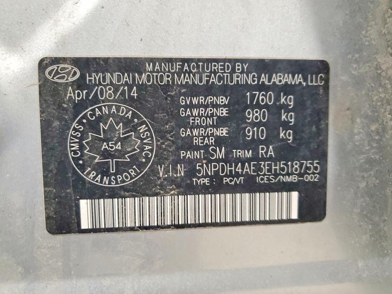 Aukcja sprzedaży 2014 Hyundai Elantra, vin: 5NPDH4AE3EH518755, numer aukcji: 47722886