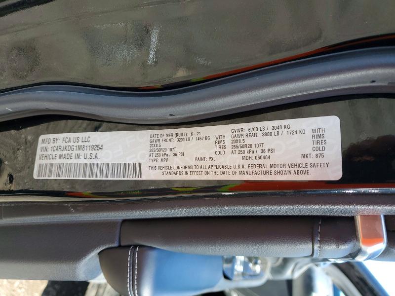 Aukcja sprzedaży 2021 Jeep Grand Cherokee, vin: 1C4RJKDG1M8119254, numer aukcji: 50602966