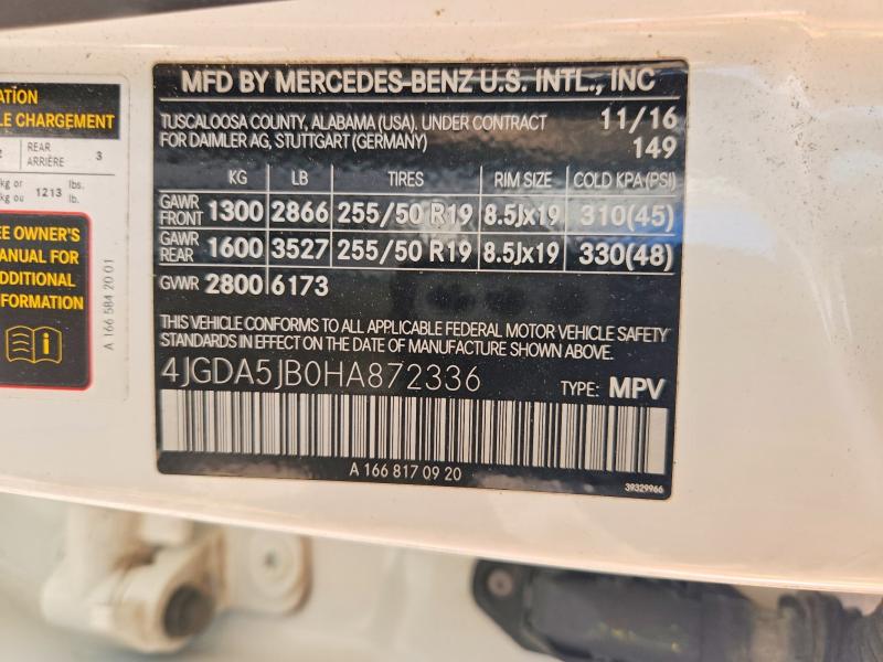Aukcja sprzedaży 2017 Mercedes-benz Gle, vin: 4JGDA5JB0HA872336, numer aukcji: 51133286