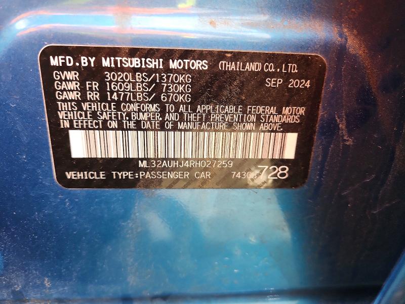 Aukcja sprzedaży 2024 Mitsubishi Mirage, vin: ML32AUHJ4RH027259, numer aukcji: 51487486