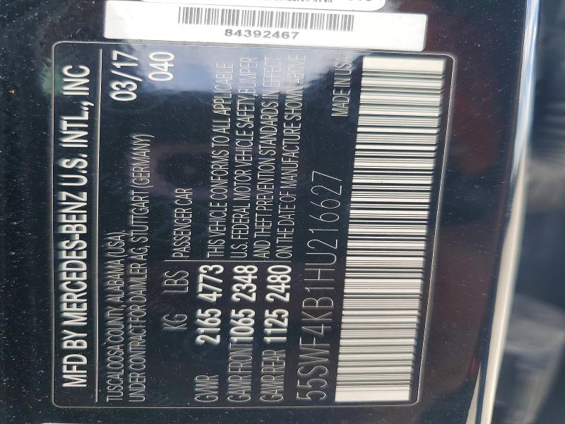 Продажа на аукционе авто 2017 Mercedes-benz C, vin: 55SWF4KB1HU216627, номер лота: 48704236