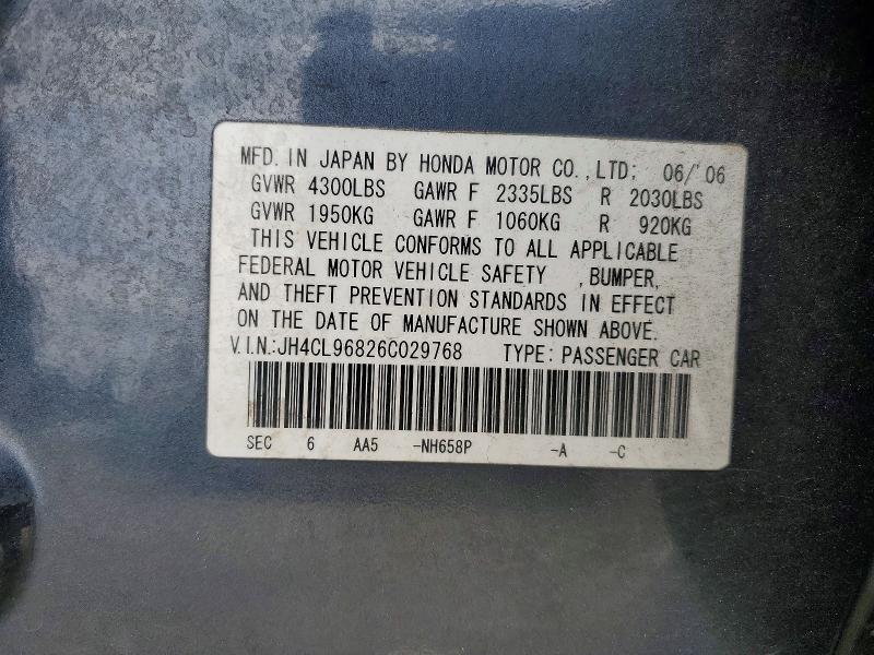 Aukcja sprzedaży 2006 Acura Tsx, vin: JH4CL96826C029768, numer aukcji: 51253256