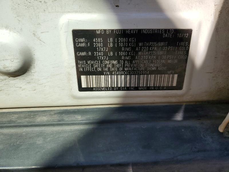 2013 Subaru Outback მანქანა იყიდება აუქციონზე, vin: 4S4BRCKC3D3250954, აუქციონის ნომერი: 49149206