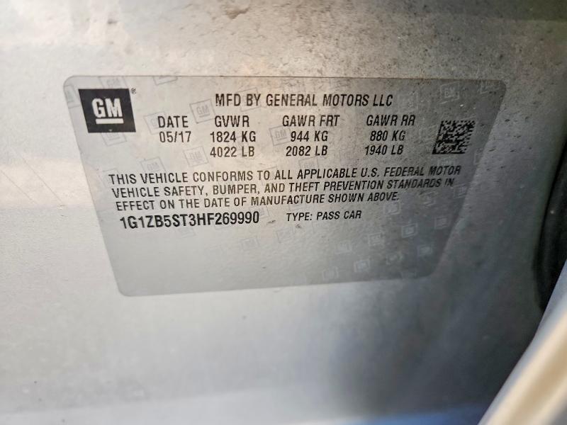 2017 Chevrolet Malibu მანქანა იყიდება აუქციონზე, vin: 1G1ZB5ST3HF269990, აუქციონის ნომერი: 51667826