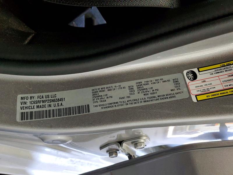 Продажа на аукционе авто 2025 Ram 1500, vin: 1C6SRFMP2SN638451, номер лота: 49139836