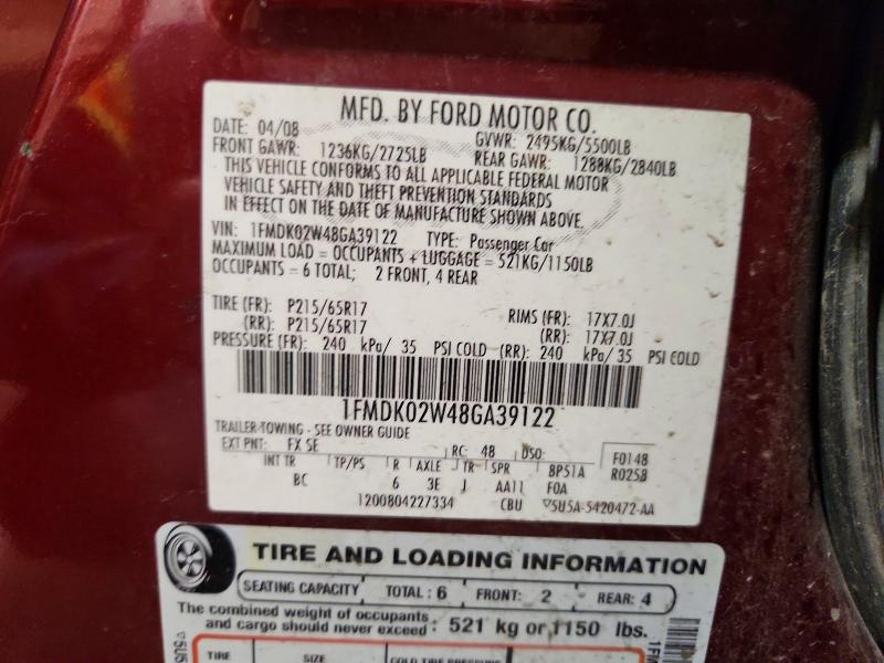 49550876 :رقم المزاد ، 1FMDK02W48GA39122 vin ، 2008 Ford Taurus X مزاد بيع