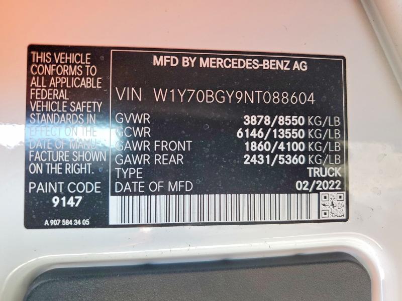 Aukcja sprzedaży 2022 Mercedes-benz Sprinter, vin: W1Y70BGY9NT088604, numer aukcji: 49366706
