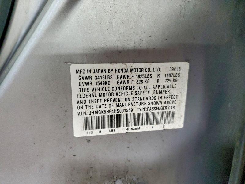 2017 Honda Fit მანქანა იყიდება აუქციონზე, vin: JHMGK5H54HS001589, აუქციონის ნომერი: 51261796