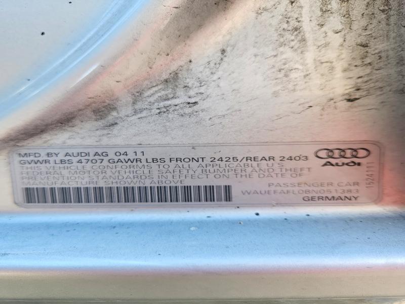 2011 Audi A4 მანქანა იყიდება აუქციონზე, vin: WAUEFAFL0BN051383, აუქციონის ნომერი: 48865126