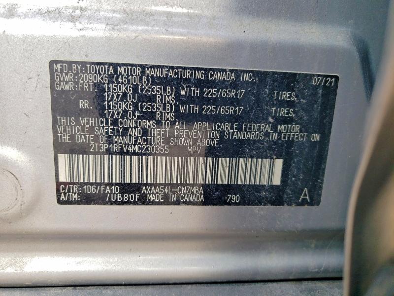 2021 Toyota Rav4 მანქანა იყიდება აუქციონზე, vin: 2T3P1RFV4MC230355, აუქციონის ნომერი: 49300766
