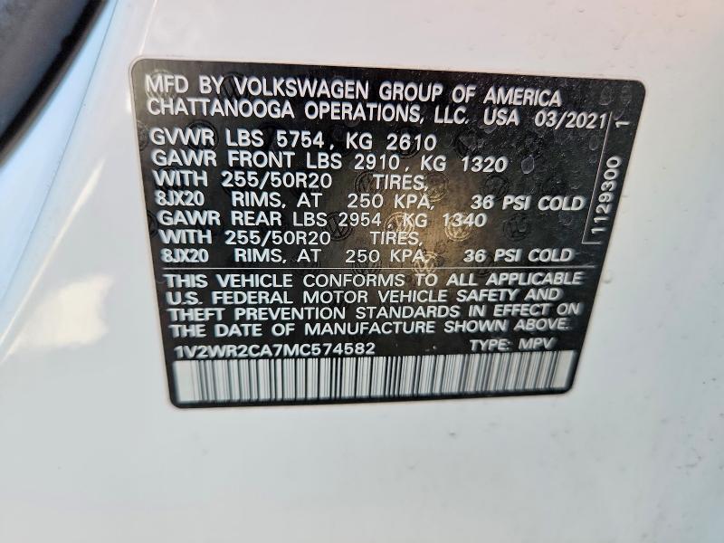 Продаж на аукціоні авто 2021 Volkswagen Atlas, vin: 1V2WR2CA7MC574582, номер лоту: 50458656