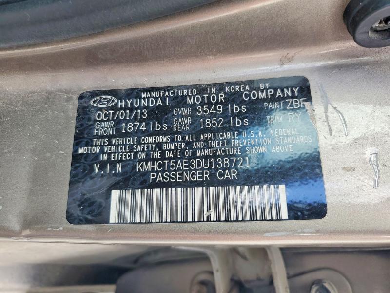 2013 Hyundai Accent მანქანა იყიდება აუქციონზე, vin: KMHCT5AE3DU138721, აუქციონის ნომერი: 51018666