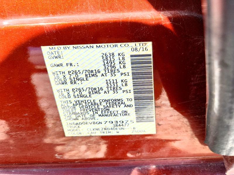 2016 Nissan Frontier მანქანა იყიდება აუქციონზე, vin: 1N6AD0EV8GN793975, აუქციონის ნომერი: 49916176