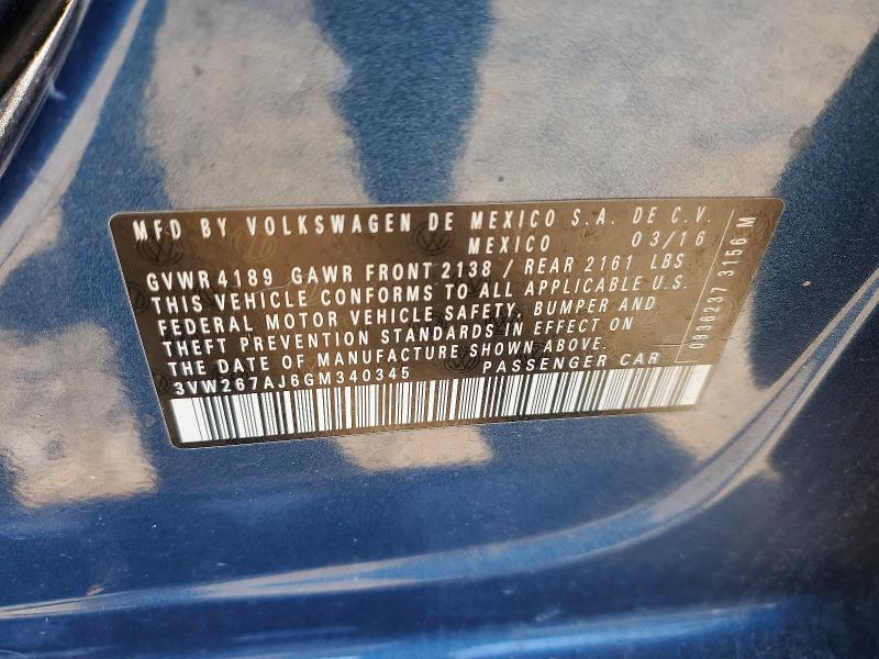 49402136 :رقم المزاد ، 3VW267AJ6GM340345 vin ، 2016 Volkswagen Jetta مزاد بيع
