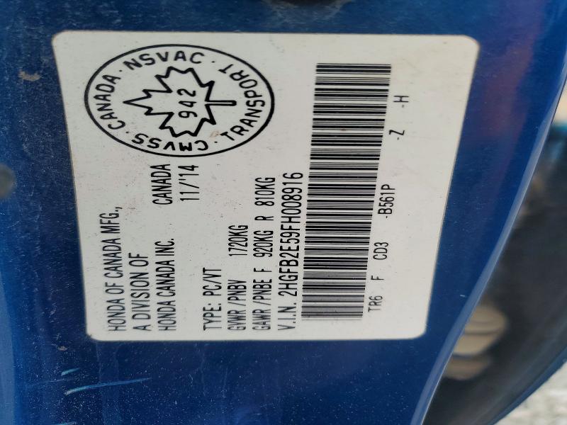 Продажа на аукционе авто 2015 Honda Civic, vin: 2HGFB2E59FH008916, номер лота: 50050196
