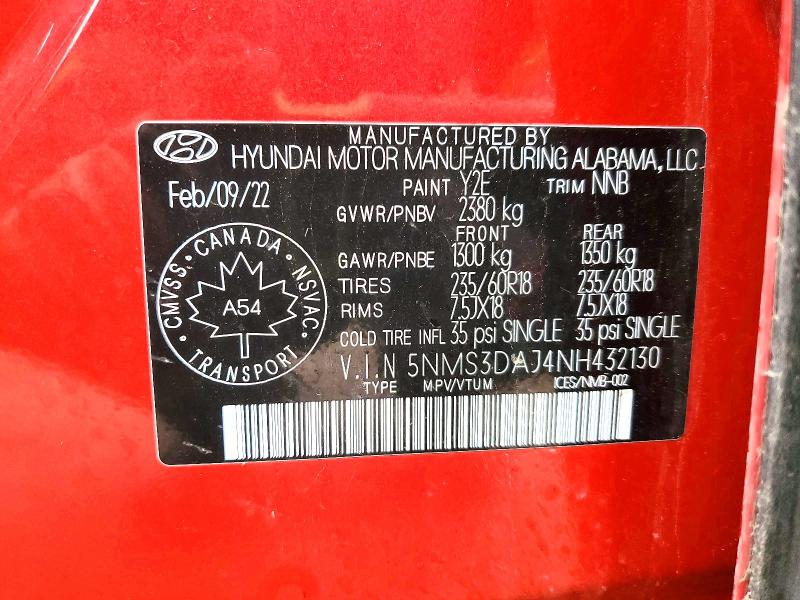 47627526 :رقم المزاد ، 5NMS3DAJ4NH432130 vin ، 2022 Hyundai Santa Fe مزاد بيع