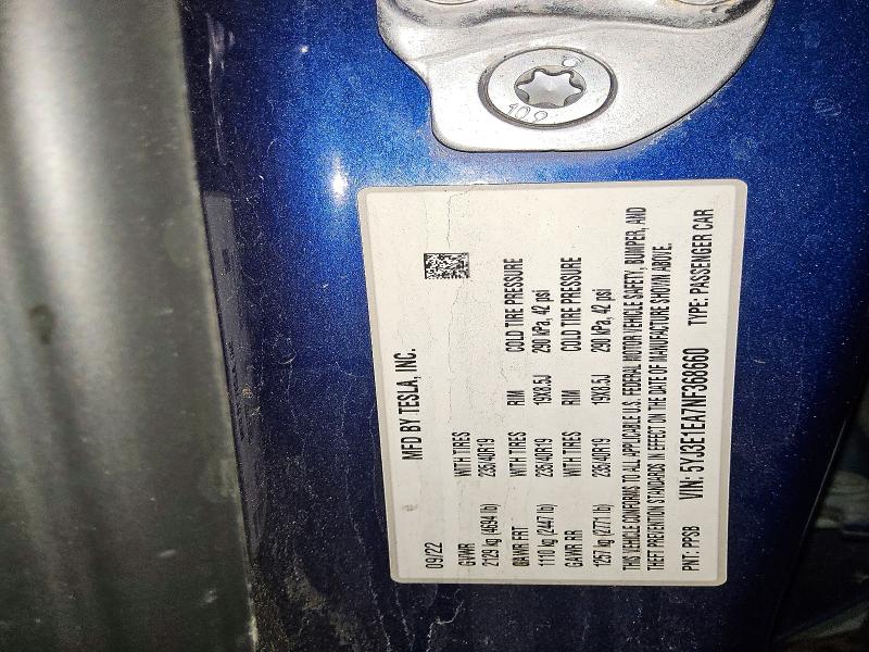 48877996 :رقم المزاد ، 5YJ3E1EA7NF368660 vin ، 2022 Tesla Model 3 مزاد بيع