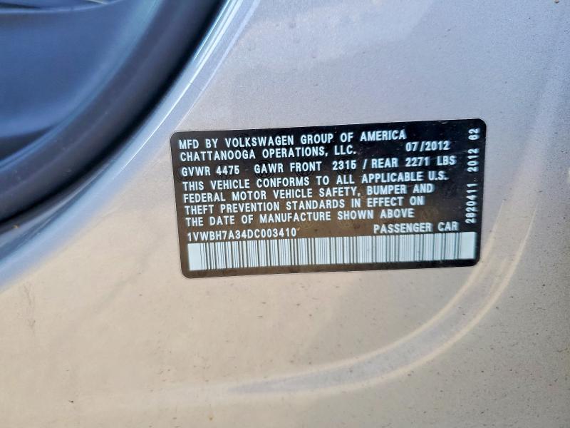 Продажа на аукционе авто 2013 Volkswagen Passat, vin: 1VWBH7A34DC003410, номер лота: 51012656