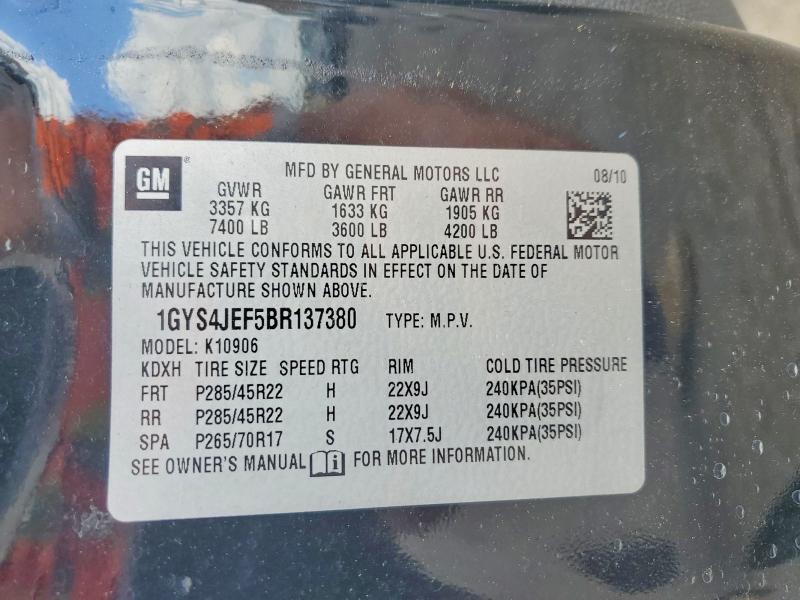 48483566 :رقم المزاد ، 1GYS4JEF5BR137380 vin ، 2011 Cadillac Escalade مزاد بيع