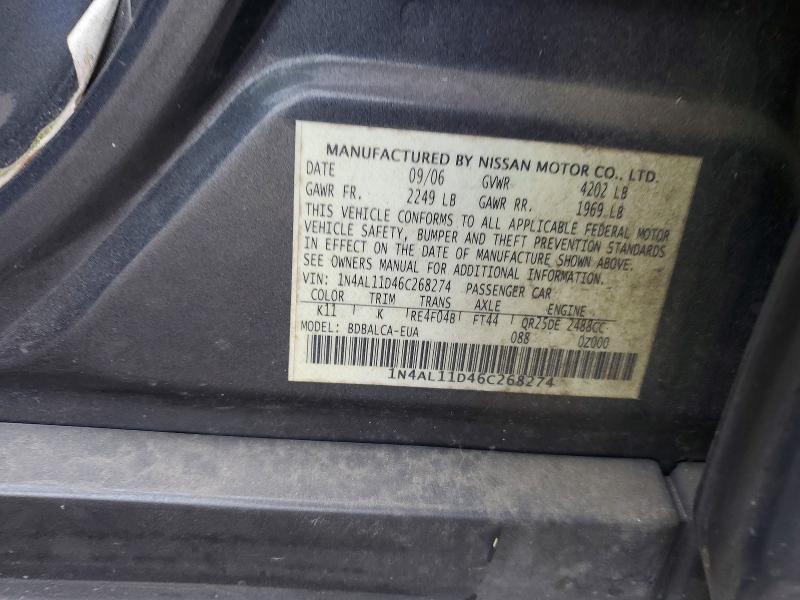 Продаж на аукціоні авто 2006 Nissan Altima, vin: 1N4AL11D46C268274, номер лоту: 51162176