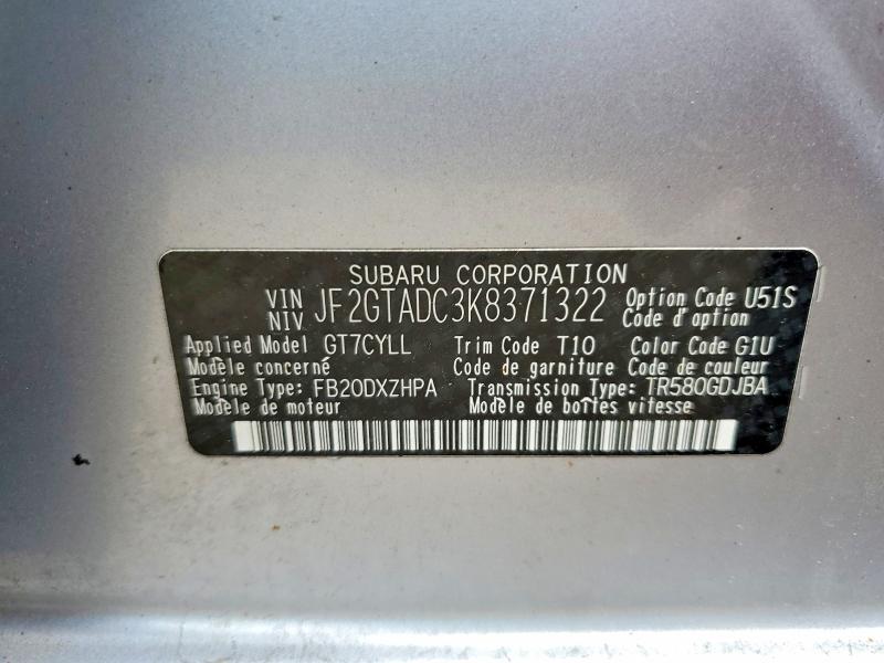 Aukcja sprzedaży 2019 Subaru Crosstrek, vin: JF2GTADC3K8371322, numer aukcji: 41669126