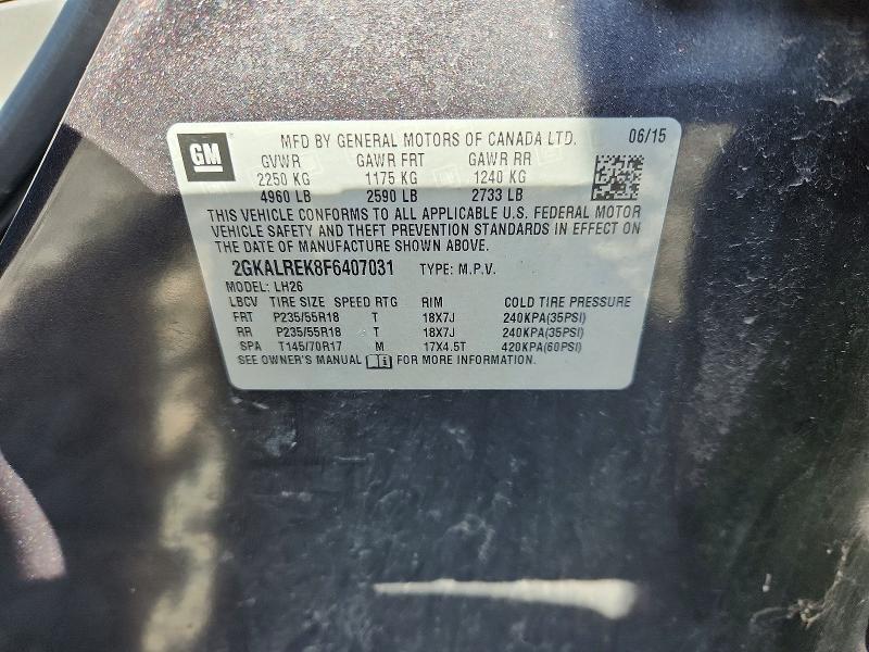 Aukcja sprzedaży 2015 Gmc Terrain, vin: 2GKALREK8F6407031, numer aukcji: 50152796