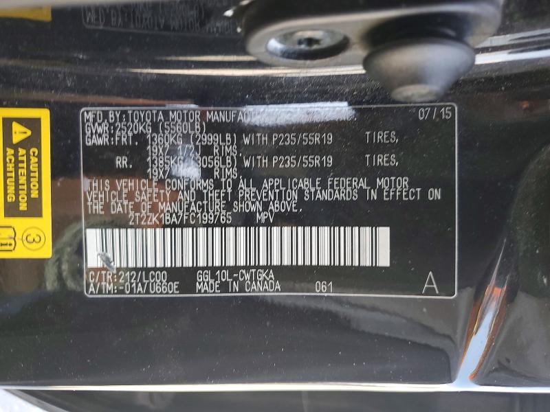 2015 Lexus Rx მანქანა იყიდება აუქციონზე, vin: 2T2ZK1BA7FC199765, აუქციონის ნომერი: 51860486
