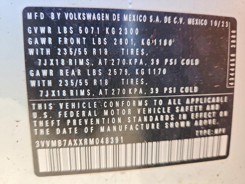 Aukcja sprzedaży 2024 Volkswagen Tiguan, vin: 3VVMB7AXXRM048391, numer aukcji: 48035816