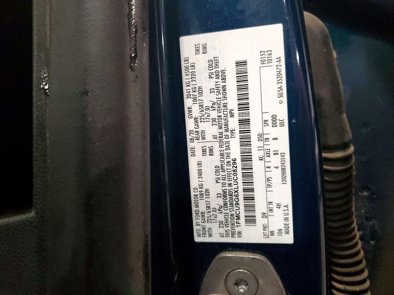 50438096 :رقم المزاد ، 1FMCU9G6XLUC08296 vin ، 2020 Ford Escape مزاد بيع