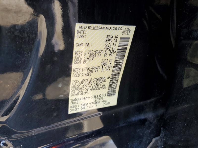 51823096 :رقم المزاد ، 1N6BA1F42HN561043 vin ، 2017 Nissan Titan Xd مزاد بيع