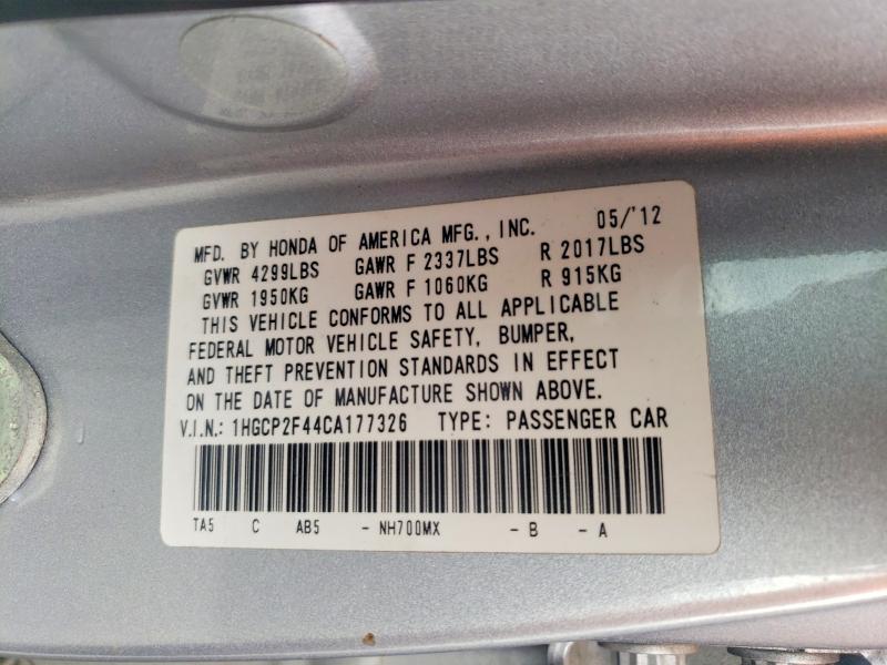 Продаж на аукціоні авто 2012 Honda Accord, vin: 1HGCP2F44CA177326, номер лоту: 51893626