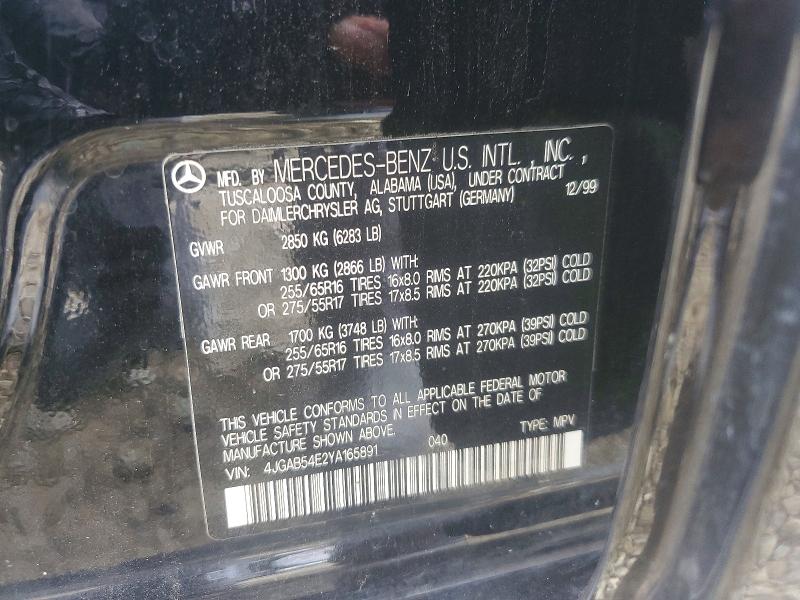 50827546 :رقم المزاد ، 4JGAB54E2YA165891 vin ، 2000 Mercedes-benz Ml مزاد بيع