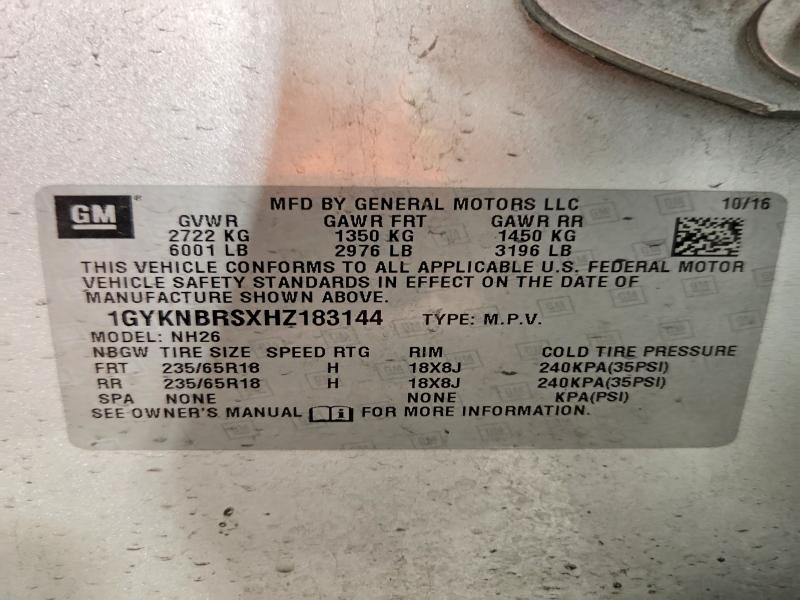 49332446 :رقم المزاد ، 1GYKNBRSXHZ183144 vin ، 2017 Cadillac Xt5 مزاد بيع