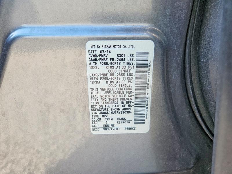 Продаж на аукціоні авто 2015 Infiniti Qx70, vin: JN8CS1MU1FM380384, номер лоту: 50839906