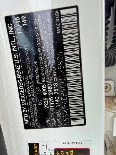 Aukcja sprzedaży 2016 Mercedes-benz C, vin: 55SWF6EB9GU125806, numer aukcji: 49838926