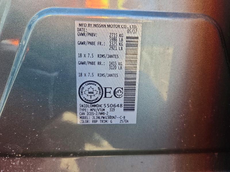 51318556 :رقم المزاد ، 5N1DL0MM0HC550648 vin ، 2017 Infiniti Qx60 مزاد بيع